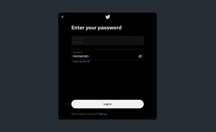 Ví dụ về mật khẩu yếu được hiển thị khi đăng nhập vào tài khoản Twitter