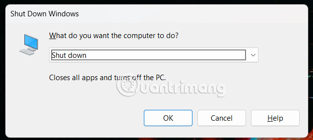 Phím tắt tắt máy tính Windows 11