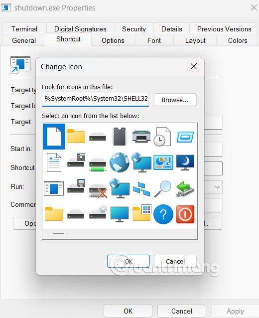 Icon phím tắt tắt Windows 11
