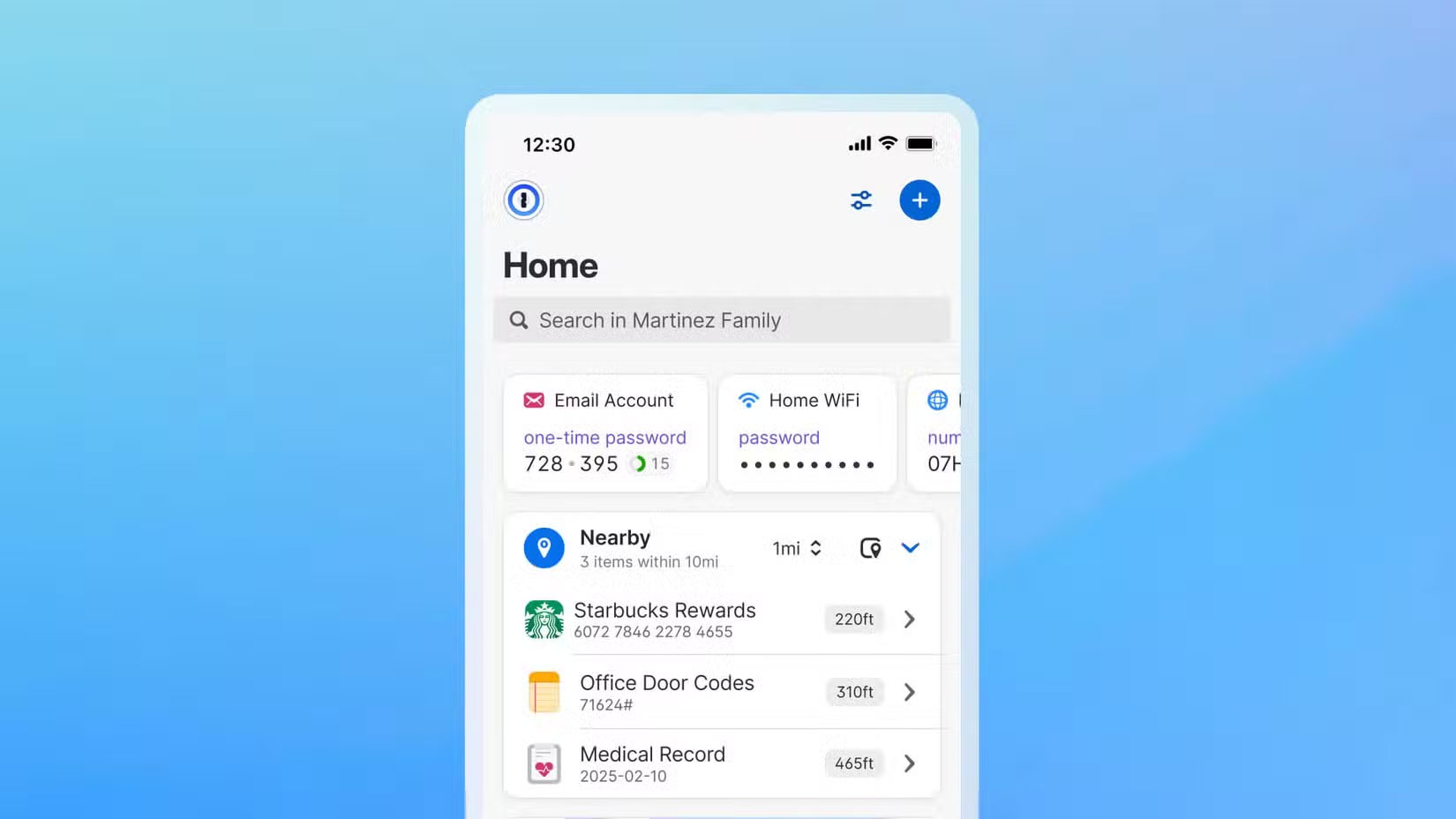 1Password hiển thị các mục dựa trên vị trí.