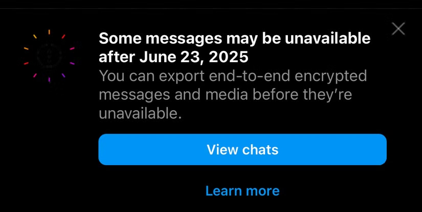 Thông báo mất tin nhắn Instagram