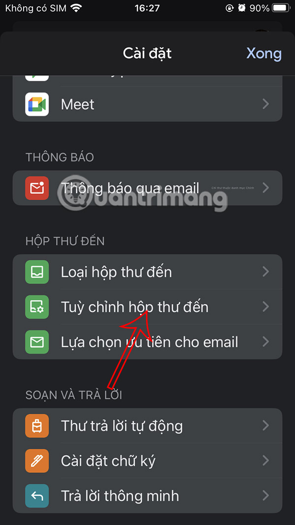 Chỉnh hộp thư đến