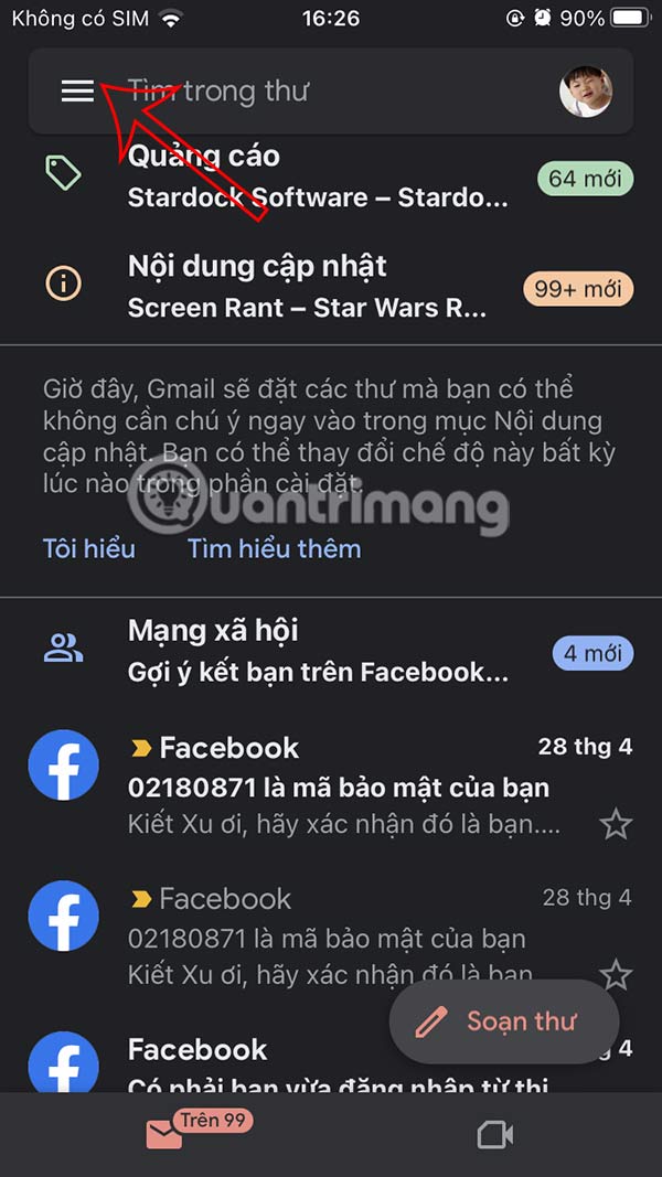 Giao diện Gmail iPhone