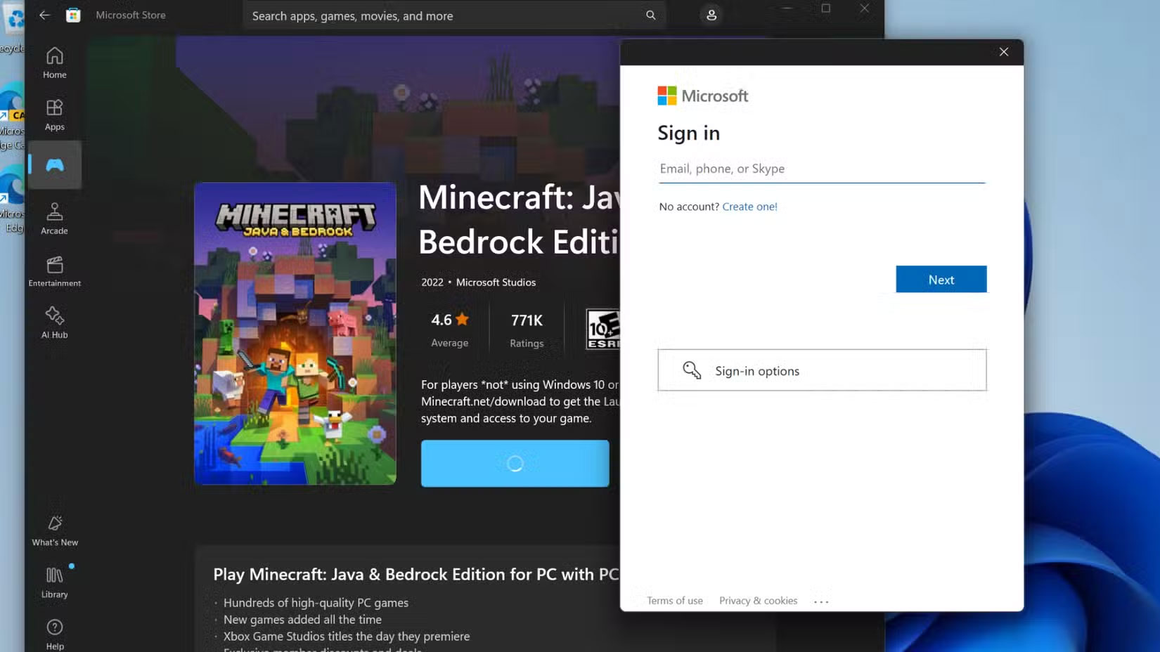 Microsoft Store yêu cầu đăng nhập vào tài khoản Microsoft để hoàn tất giao dịch mua