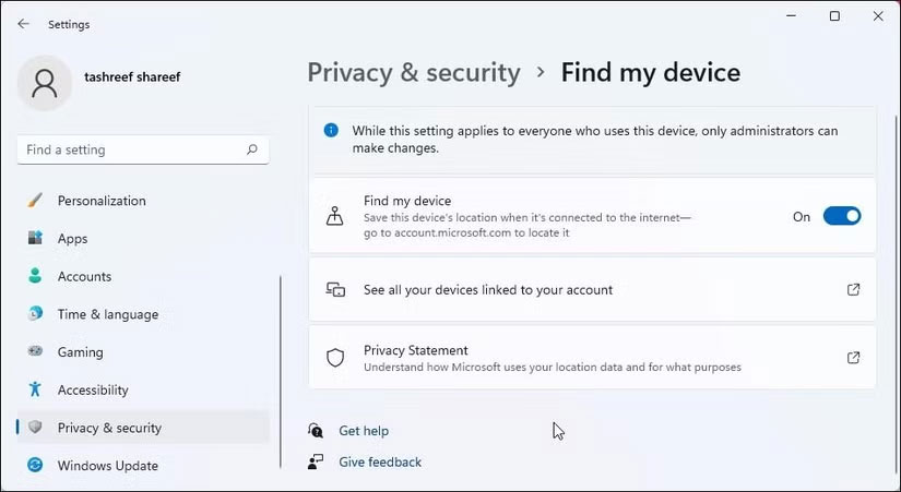 Find My Device trên Windows 11
