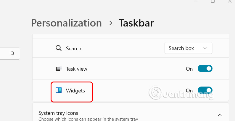Bật widget Taskbar 