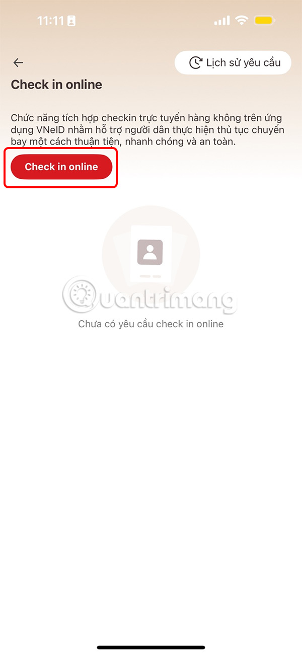 Tạo yêu cầu check in online