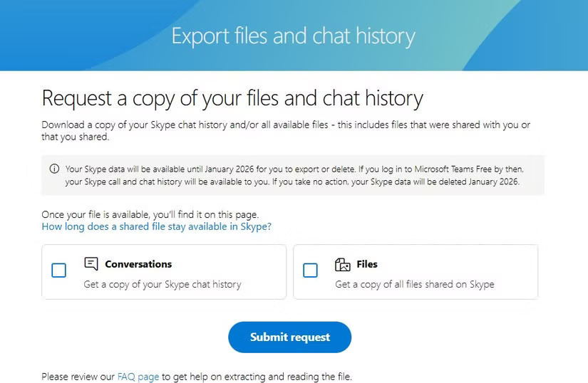 Trang lịch sử xuất của Skype