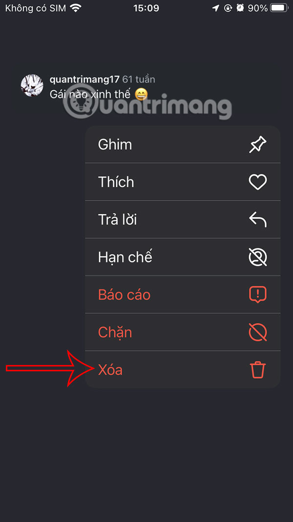 Xóa bình luận Instagram