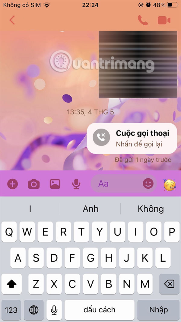 Giao diện nhắn tin trên Messenger