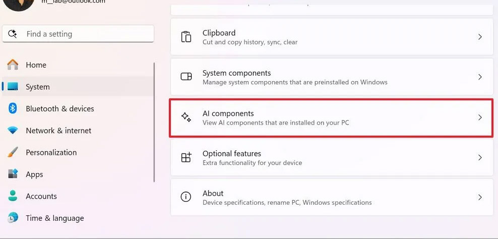 AI components Windows 11