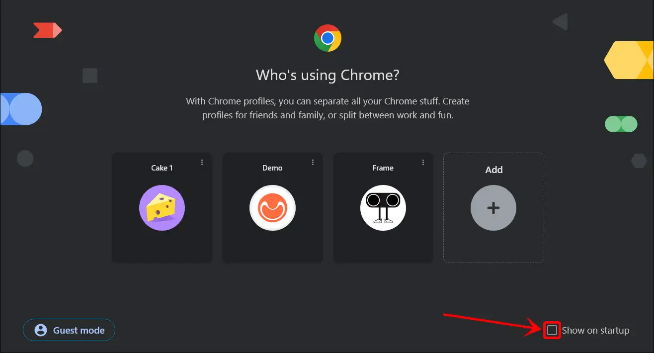 Tắt lựa chọn profile Chrome 