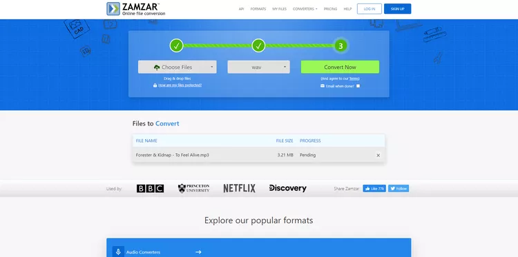 Chuyển đổi file trên trang web Zamzar