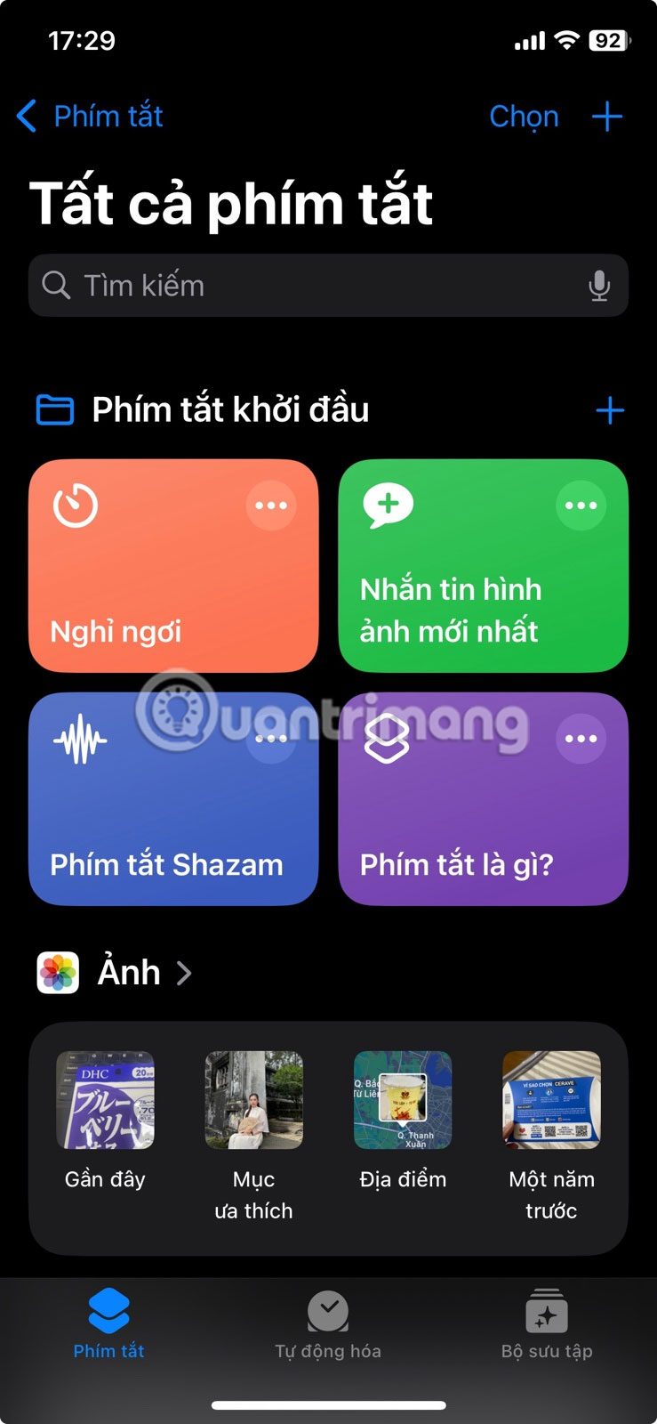 Nhấn vào nút + trong ứng dụng Phím tắt trên iPhone.