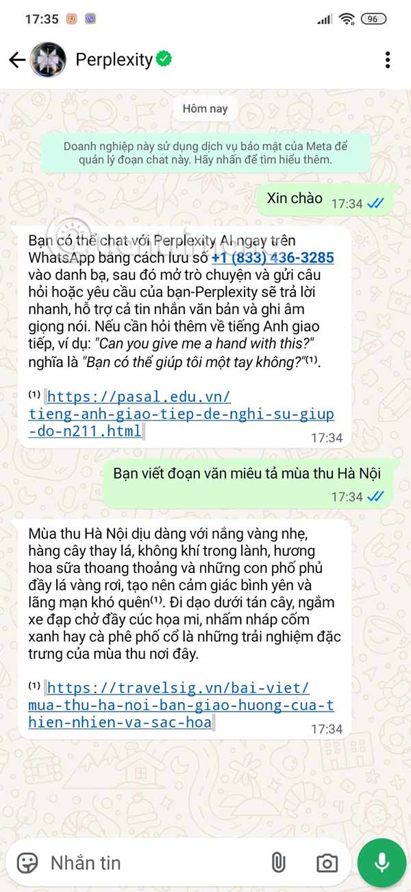 Nội dung phản hồi từ Perplexity AI