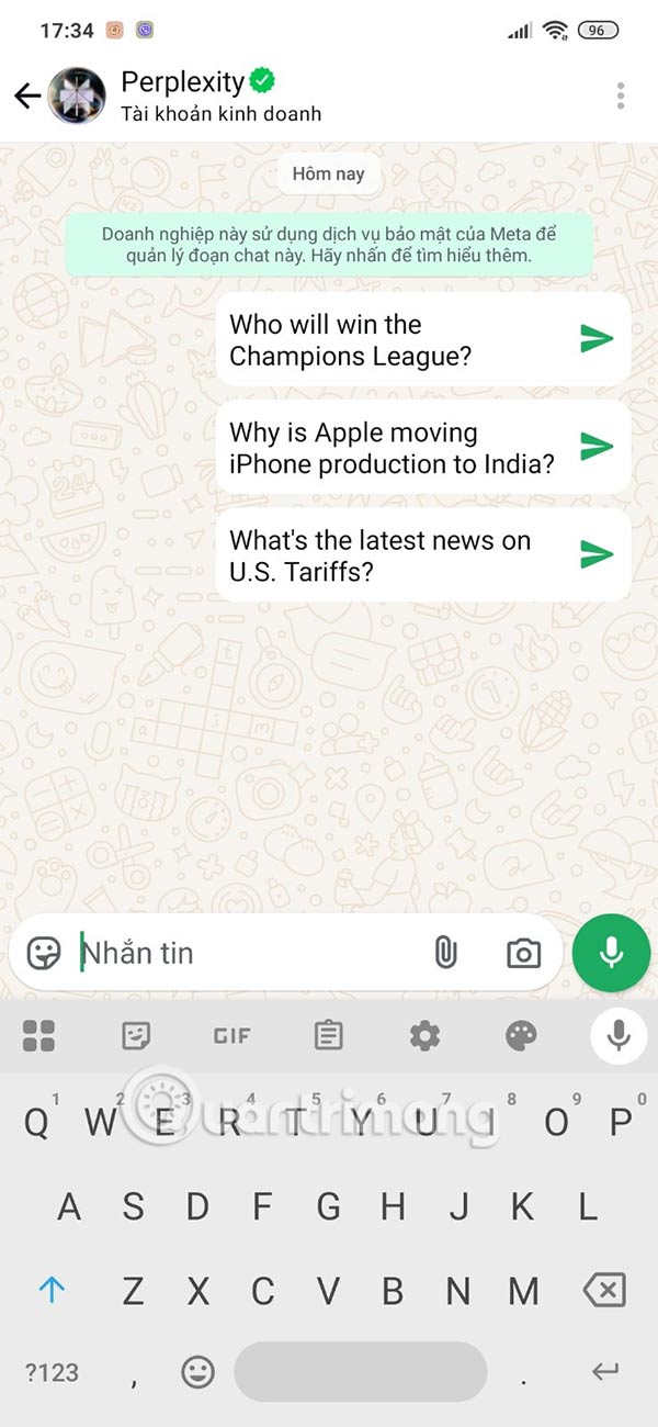 Nhắn tin với Perplexity AI