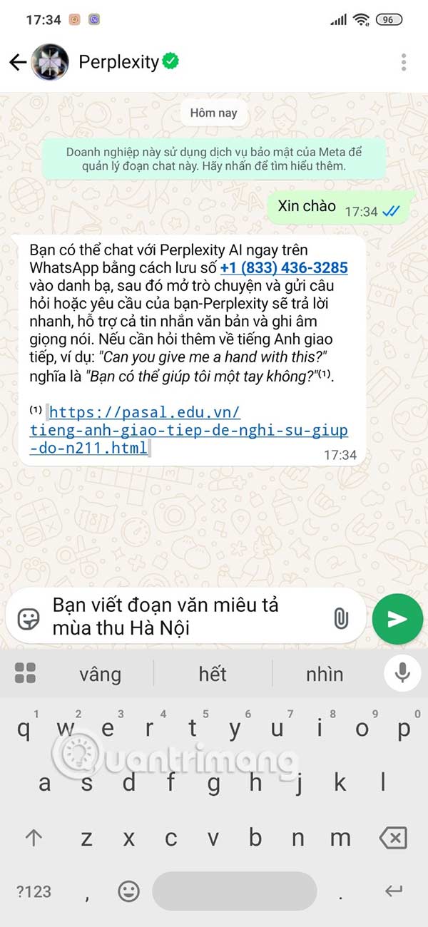 Nhập câu hỏi cho Perplexity AI