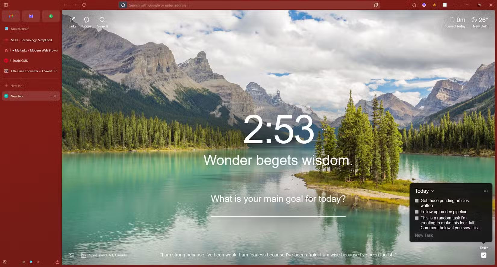 Trang tab mới trong trình duyệt Zen