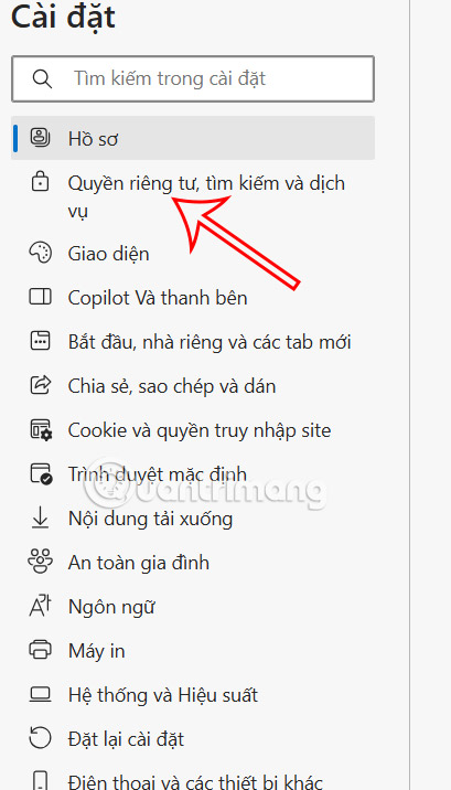 Quyền riêng tư trên Edge 