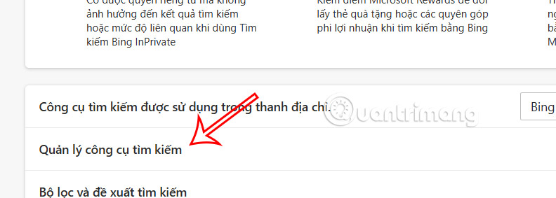 Quản lý công cụ tìm kiếm trên Edge 