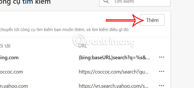 Thêm công cụ tìm kiếm trên Edge 