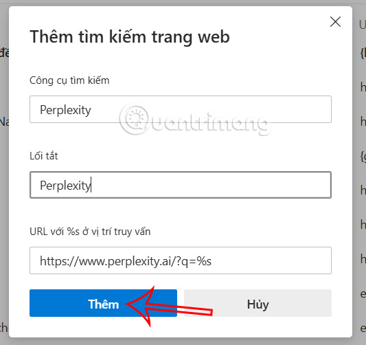 Thêm công cụ Perplexity trên Edge 