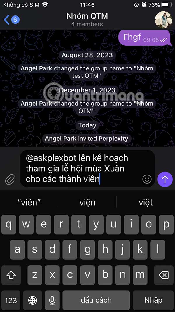 Sử dụng Perplexity Telegram nhóm chat