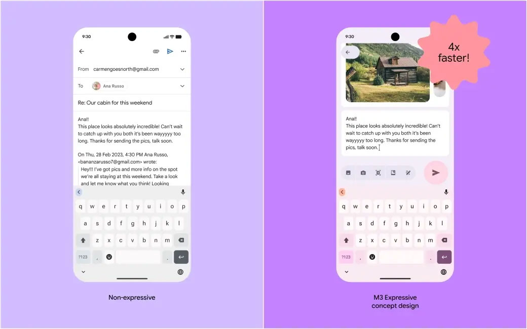 So sánh giữa thiết kế Material design mới và cũ trong ứng dụng Gmail