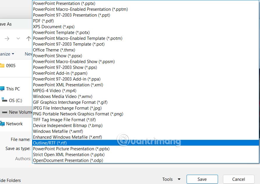 Xuất outline slide PowerPoint bằng tệp RTF