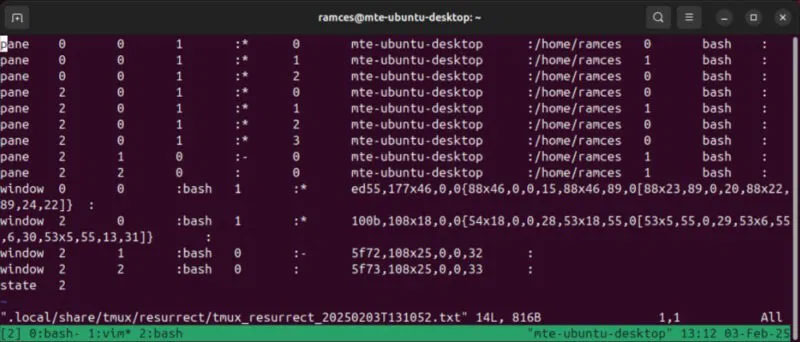 Nội dung bên trong của bố cục Tmux.