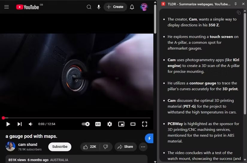 Sử dụng TLDR để tóm tắt video YouTube