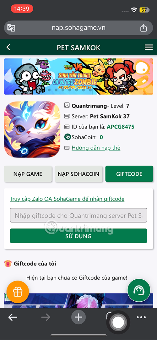code pet samkok moi nhat