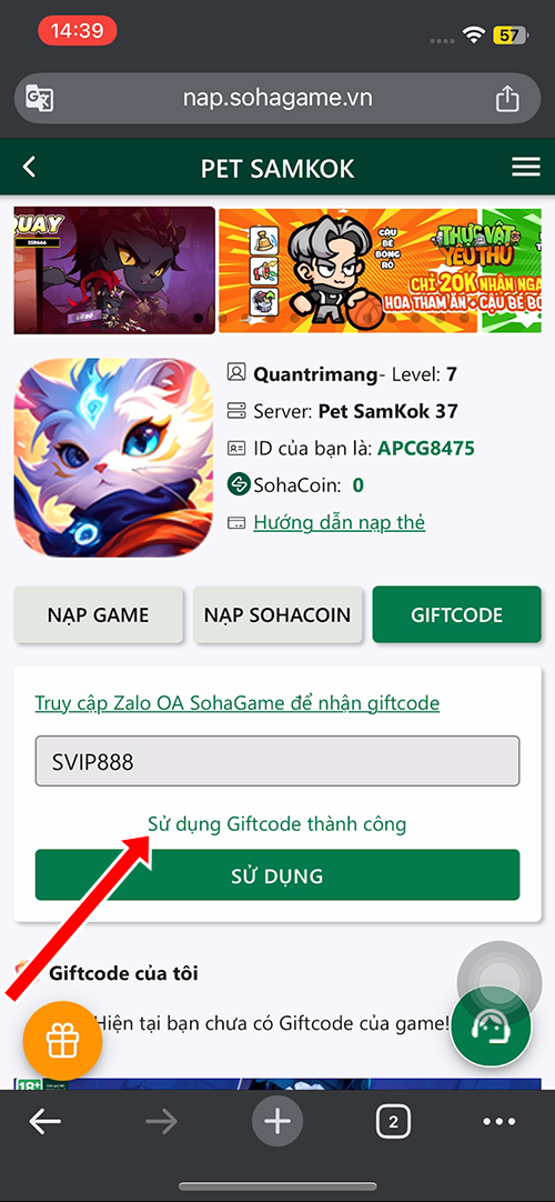 giftcode pet samkok soha