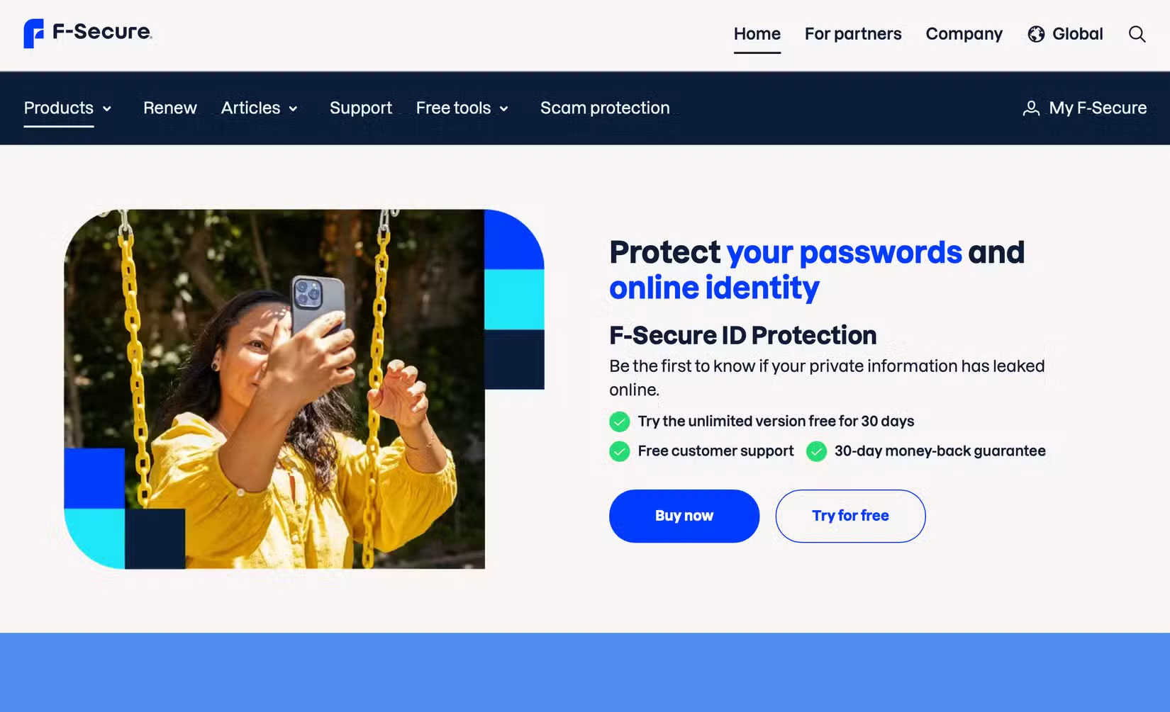 Màn hình chính của dịch vụ giám sát ID F-Secure