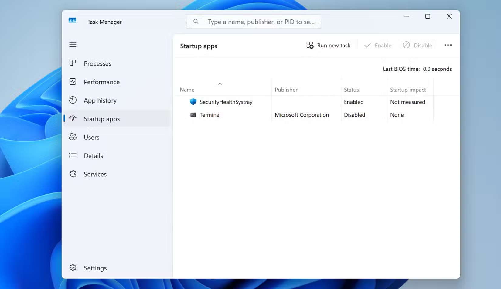Xem trang ứng dụng khởi động trong Windows 11