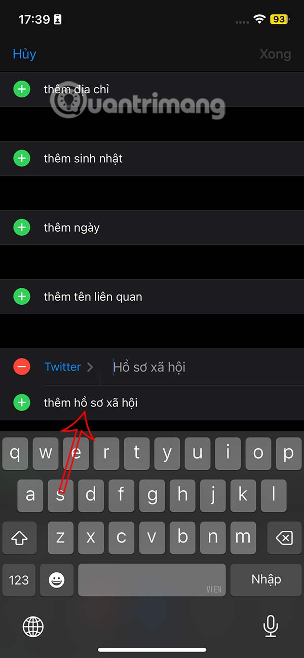 Thêm tài khoản mạng xã hội