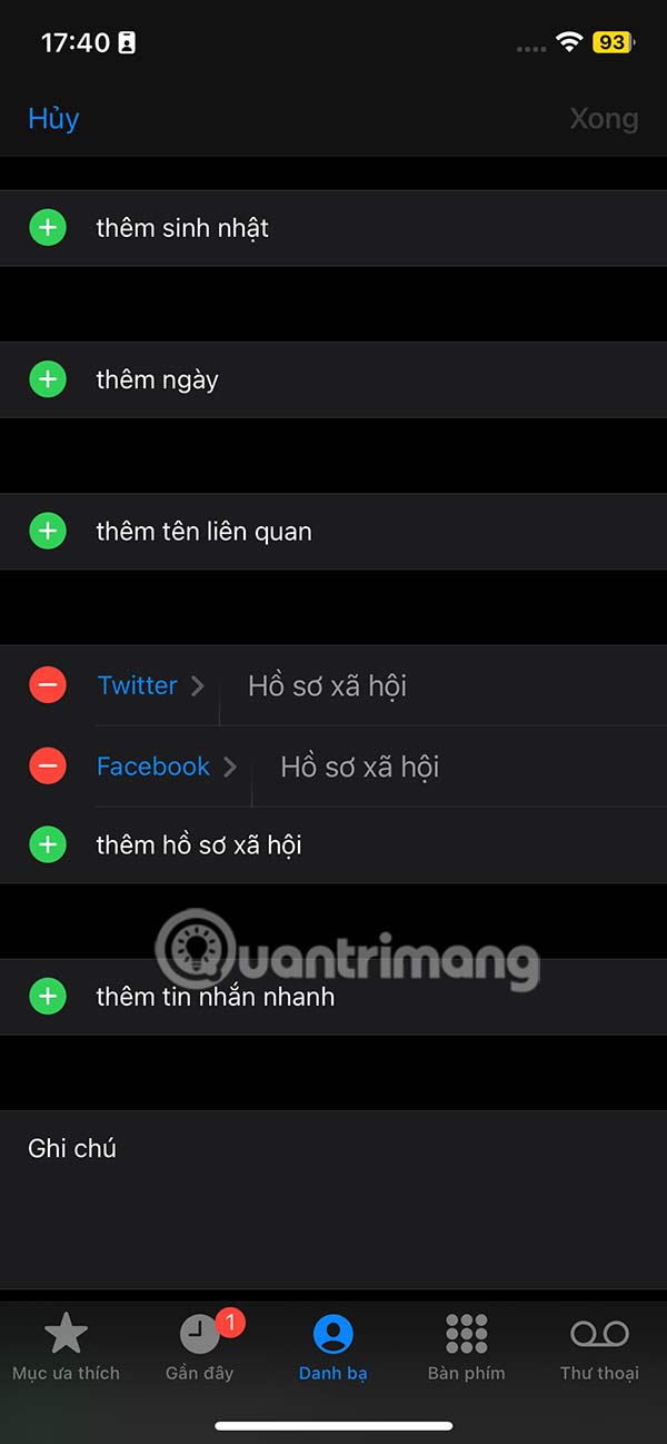 List mạng xã hội