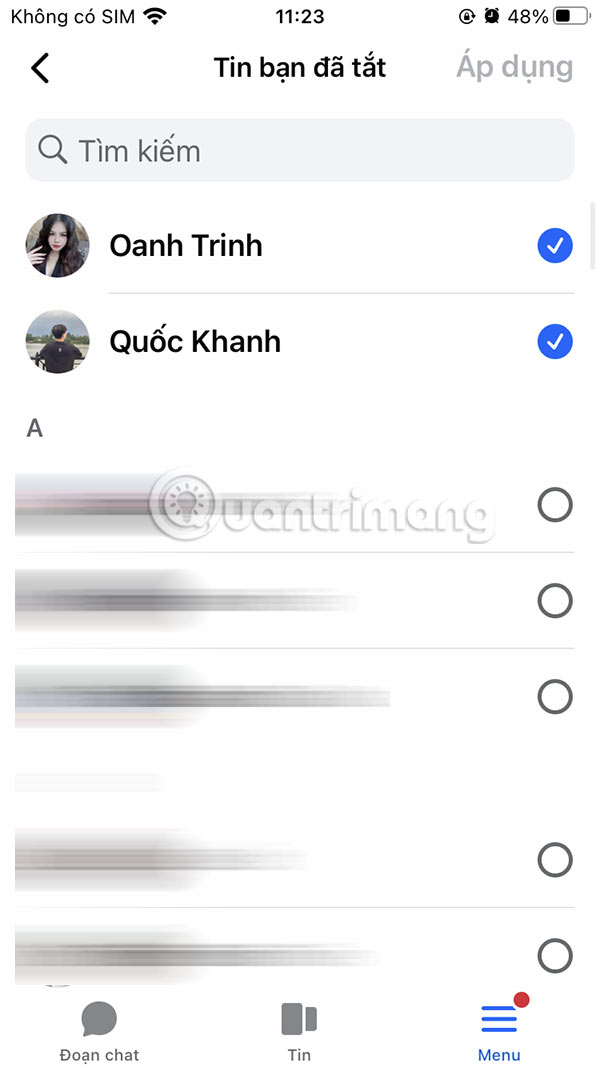 Danh sách Story Messenger đã chặn