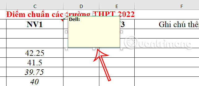 Khung điền chú thích vào Excel