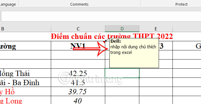 Ký hiệu ô chú thích vào Excel