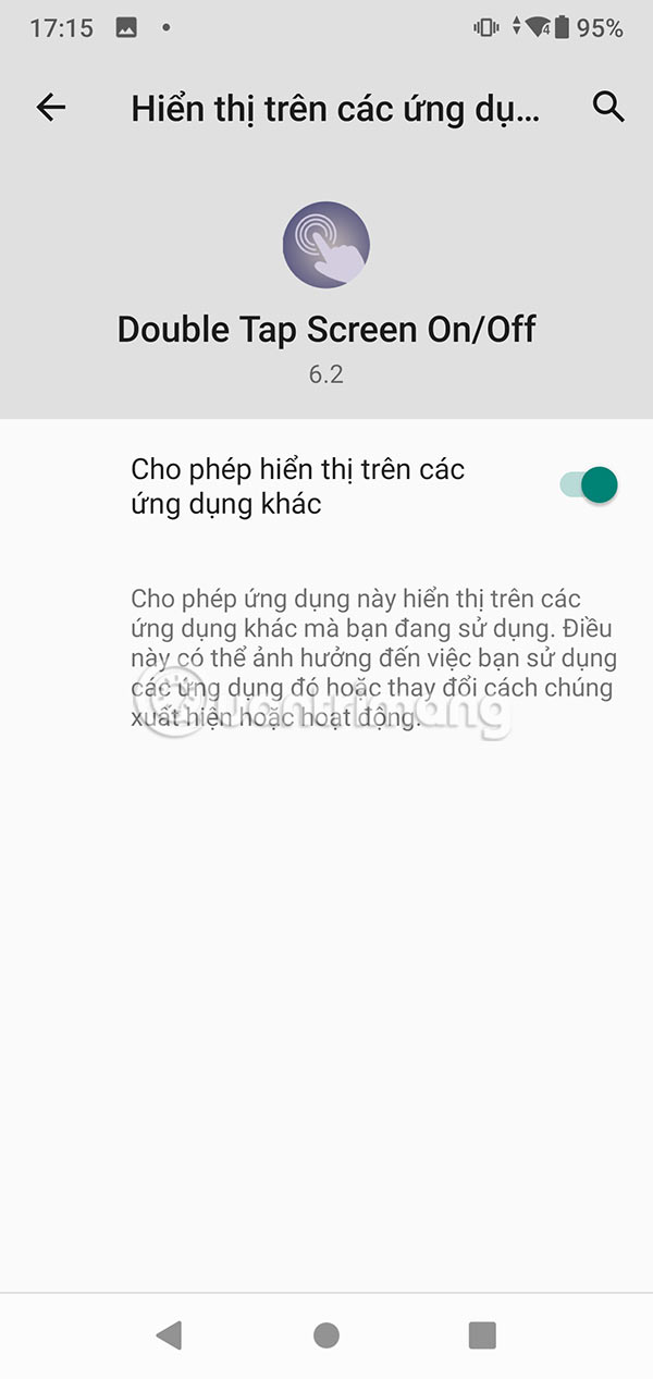 Double Tap Screen On/Off hiện trên app khác