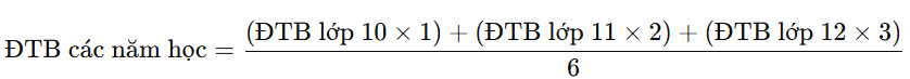 Công thức tính điểm trung bình 3 năm học THPT