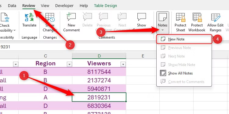 Thêm ghi chú vào Excel