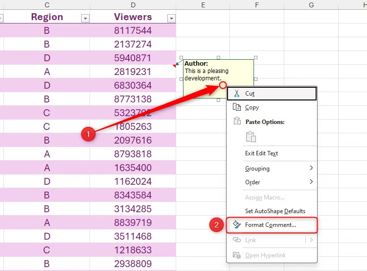 Chỉnh định dạng nội dung ghi chú Excel