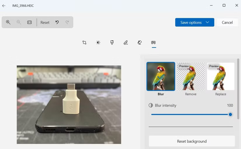 Công cụ xóa nền trong ứng dụng Photos của Windows 11