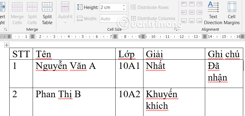 Điền kích thước dòng trong Word