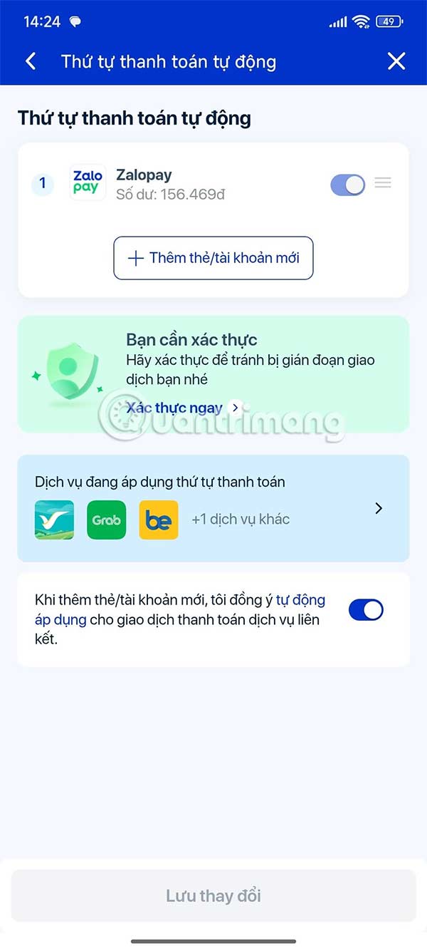 Chọn thứ tự thanh toán hóa đơn