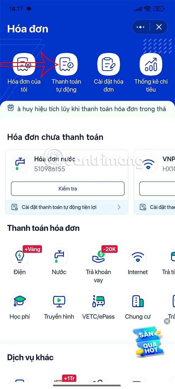 Hóa đơn tự động trên ZaloPay