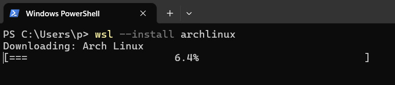 Tải xuống Arch Linux trong Windows PowerShell trên WSL.