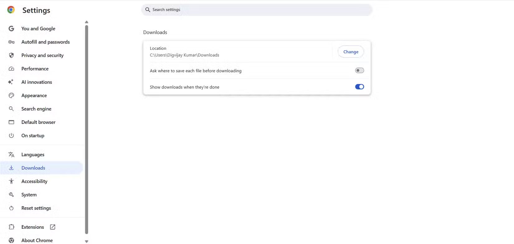 Thay đổi vị trí mặc định cho file tải xuống trong Google Chrome